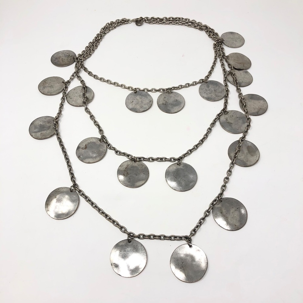 Avant Garde Dangle Statment Necklace Multi Strand Metal Discs Boho Gypsy